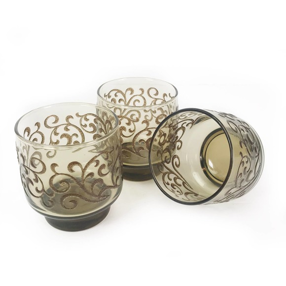 Libbey PRADO Old Fashioned Glass Tawny Brown Raised Swirl Rocks Low Ball 8-oz - Picture 2 of 10